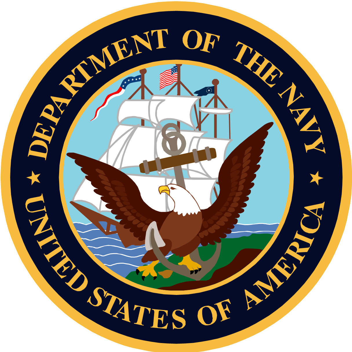 United States Navy emblem with an eagle, anchor, and sailing ship
