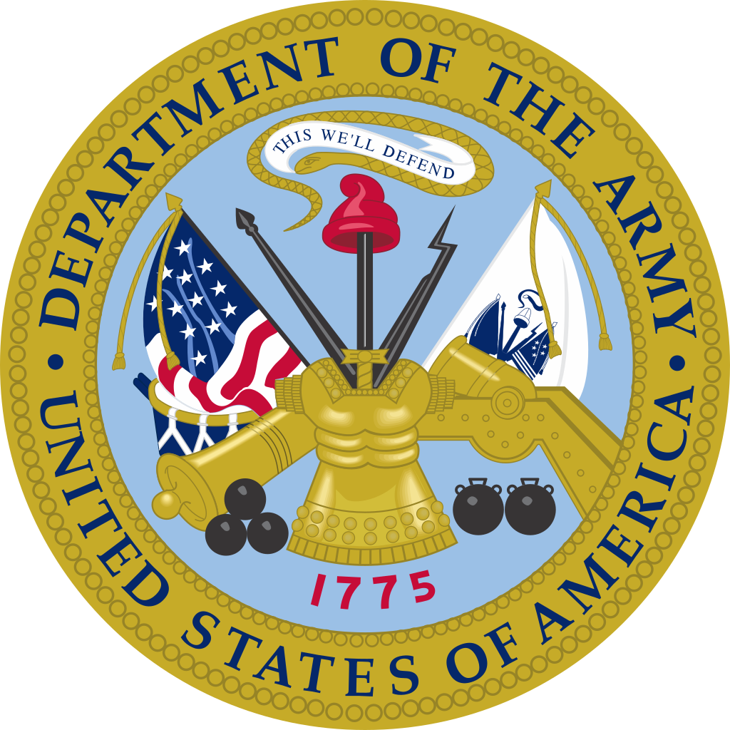 United States Department of the Army seal with military symbols