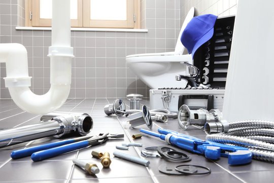 Plumbing tools, pipes, and sanitation equipment